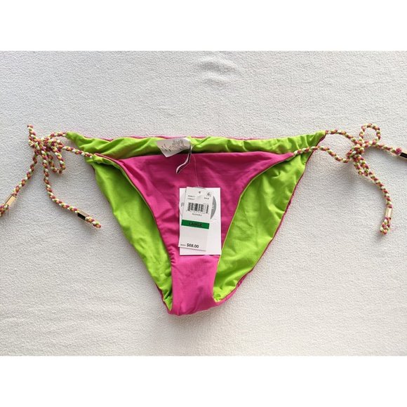 BECCA by Rebecca Virture bikini bottom Size Large Swim Pink Green Reversible NEW - Picture 3 of 4